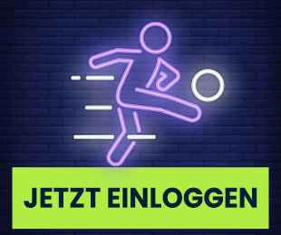 Neon Fussballspieler Symbol mit Jetzt Einloggen Button
